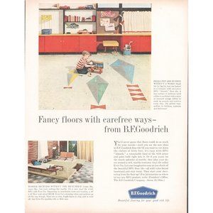 1961 BF Goodrich Vinyl Flooring Tile Vintage Print Kite Playroom Midcentury MCM